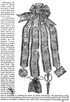 Make a Chatalaine - Jane Austen Centre December 1862 Peterson’s Magazine. Reprinted in Godey’s Lady’s Book, 1864 Victorian Accessories, Civil Wars, Vintage Sewing Notions, Victorian Clothing, Sewing Items, Chatelaine, Living History, Historical Costume, Historical Dresses