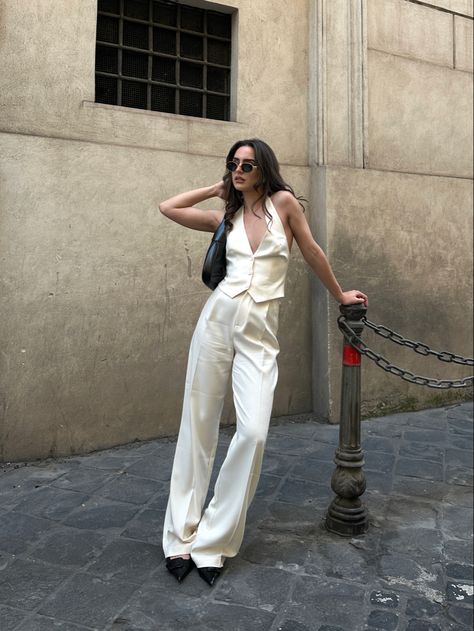 Co-ord, white, waistcoat, celine triomphe sunglasses White Waistcoat Outfit Women, Womens Waistcoat Outfit, White Waistcoat Outfit, Waist Coat Outfit Women, Celine Triomphe Sunglasses, Waistcoat Outfit Women, Slim Outfits, Waistcoat Outfit, 25th Bday