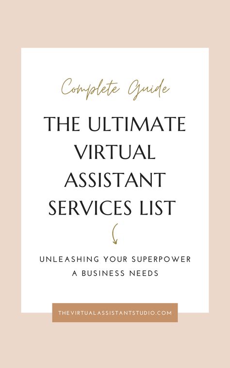 The Ultimate Virtual Assistant Services List - thevirtualassistantstudio.com Admin Virtual Assistant Services, Virtual Executive Assistant, Executive Assistant Daily Checklist, Virtual Assistance Services, Virtual Assistant Services List, Creative Virtual Assistant, Executive Assistant Organization, Introvert Hobbies, Virtual Assistant Resume