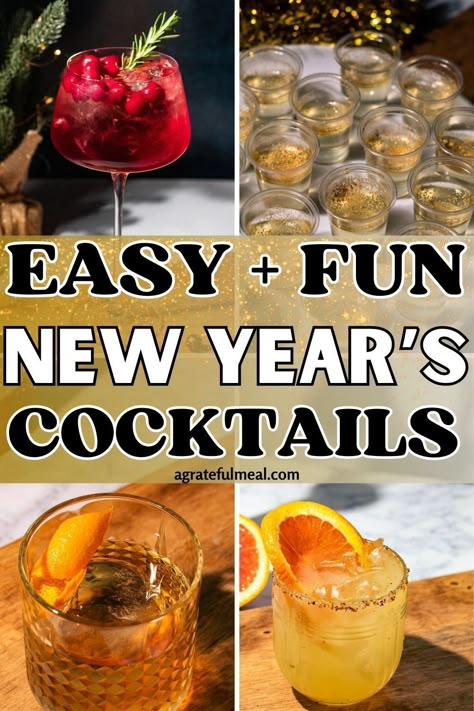 If you're looking for easy cocktails to celebrate New Year's Eve, look no further. This list includes 17 of the best New Year's Eve cocktails including popular champagne cocktails that are easy to make and perfect for ringing in the new year. Whether you prefer sweet or tangy, herbal or fruity drinks, there's a cocktail recipe on this list for everyone. New Year’s Eve Champagne Drink, New Years Mixed Drinks Alcoholic, New Year’s Eve Margaritas, New Years Eve Mimosa, New Year’s Eve Champagne Drinks, New Year Eve Cocktails Drinks, New Year’s Eve Punch Alcoholic, New Years Eve Big Batch Cocktails, Festive New Years Drinks