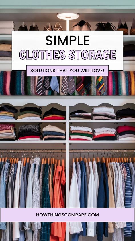 Finding storage solutions for all your clothing can be confusing and difficult. But it doesn't need to be. Learn some great ideas for folding and rolling clothes to save space and check out our storage ideas that are convenient and affordable! Clothes Storage Ideas No Dresser, Clothes Storage Solutions, Shirt Storage, Simple Clothes, Long Tee Shirts, Suitcase Organization, Storing Clothes, Small Space Storage, Bedroom Closet