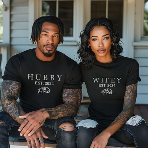 Wifey Hubby Matching Couple Tees Couples TShirt, Date Night Tee, Couple Podcast, Cruise Tees, Wedding Gift for Bride and Groom Honeymoon Tee Preppy Couple Outfits, Couple Holiday Outfits, Black Married Couples, Couples Dinner Outfits Night, Black Couples Matching Outfits, Blue Wedding Suit Groom, Couple Date Night Outfits, Destiny Wedding, White Parties