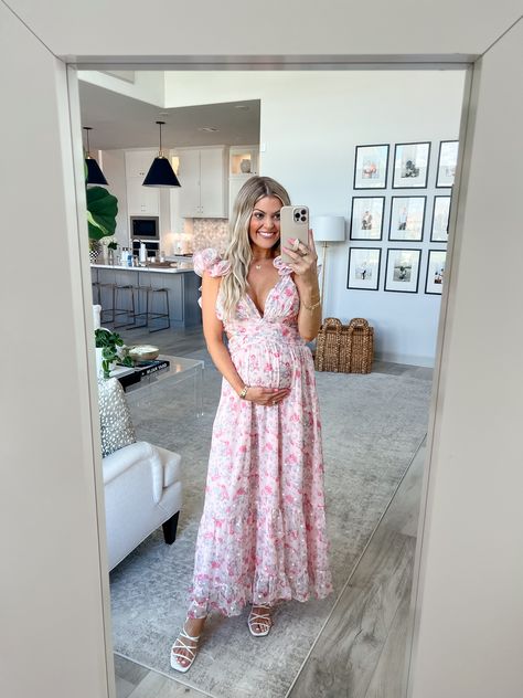 Maternity Dress Pink, Garden Party Maternity Dress, Maternity Pink Dress, Maternity Floral Dress, Maternity Church Outfit Spring, Pink Floral Maternity Dress, Wildflower Maternity Dress, Pregnancy Easter Outfit, Groovy Maternity Outfit