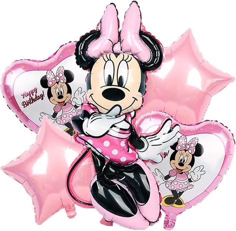 5 Piece Minnie Mouse Balloon Set. #ad Party Theme Decorations, Birthday Party Balloons, Party Balloons, Kids Party, Large Size, Minnie Mouse, Foil, Balloons, Birthday Party