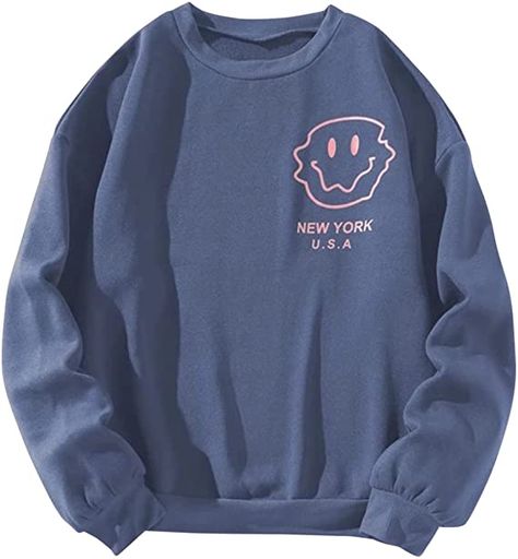 Preppy Sweatshirts, Clothing Male, Oversized Style, Print Graphic, Pullover Jacket, Preppy Outfits, Oversized Sweatshirt, Smiley Face, Long Sleeve Casual