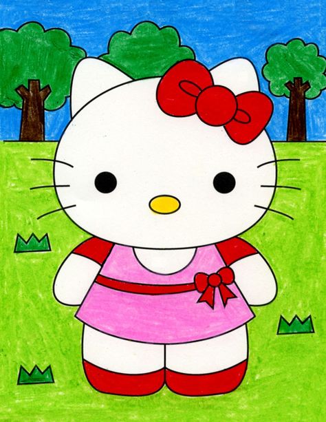 Easy Cartoon Drawings, Hello Kitty Coloring, Kitty Drawing, Hello Kitty Drawing, Easy Drawings For Kids, Hello Kitty Art, Simple Cartoon, Hello Kitty Pictures