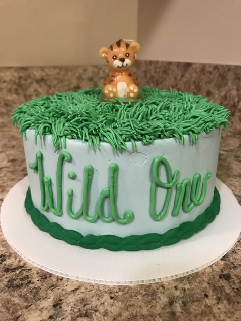 Jungle theme smash cake 1st Birthday Cake Jungle Theme, Jungle Theme Smash Cake First Birthdays, Wild One Cakes First Birthdays, Wild One Theme Smash Cake, Wild One First Birthday Smash Cake, Wild One First Birthday Cake Smash, Smash Cake Jungle Theme, Safari Birthday Smash Cake, Animal Theme Smash Cake