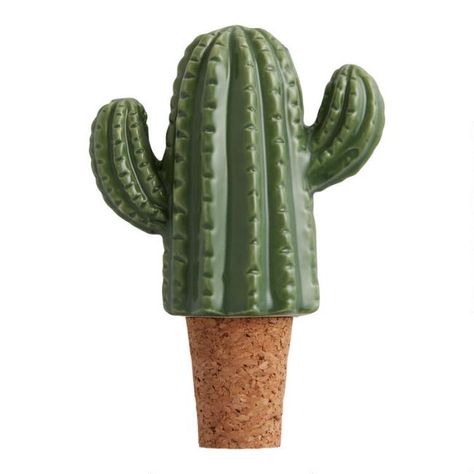 Green Ceramic Cactus Bottle Stopper Set of 2 - v1 Outdoor Plates, Ceramic Cactus, Cork Bottle, Ice Bar, Bottle Corks, Cocktail Accessories, Cost Plus World Market, Glassware Collection, Bottle Stopper