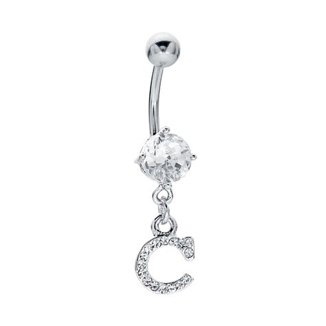 FreshTrends CZ Sparkling Initial Dangle Belly Button Navel Piercing Ring - 14G C Initial, Navel Piercing Jewelry, Initial C, Navel Jewelry, Piercing Ring, Button Rings, Navel Piercing, Belly Piercing, Body Modifications