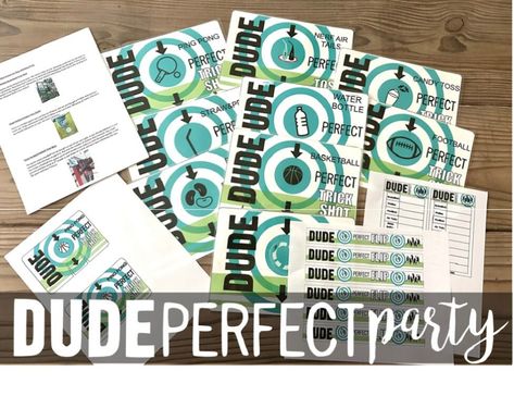 Dude Perfect Birthday Party, Shot Games, Boys 8th Birthday, Birthday Party Packs, Sports Birthday Party, Sports Scores, Dude Perfect, Perfect Birthday Party, Trick Shots