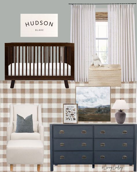 Plaid Rug Nursery, Modern Baby Boy Nursery, Nursery Design Neutral, Nursery Guest Room, Blue Nursery Boy, Contemporary Nursery, Baby Barn, Cool Kids Rooms, Nursery Dresser