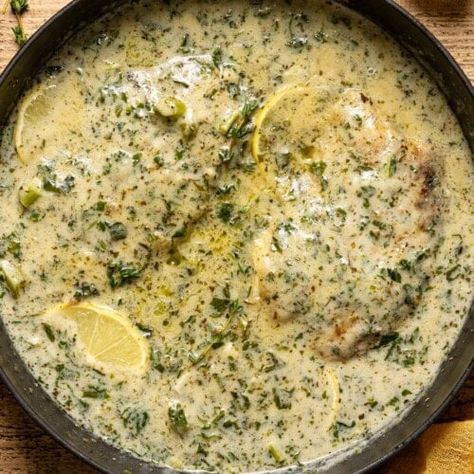 Creamy Lemon Garlic Herb Tilapia - Orchids + Sweet Tea Tilapia Pasta, Pesto Tilapia, Tilapia Dishes, Lemon Tilapia, Fresh Fish Recipes, Cauliflower Rice Easy, Lemon Fish, Creamy Pesto Sauce, Lenten Recipes