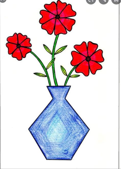 Drawing ideas Flower Pot Drawing, Ganpati Drawing, Flower Vase Drawing, Pot Drawing, Vase Drawing, Italian Dinners, Bean Art, Simple Flower Drawing, Earth Drawings