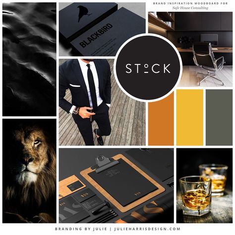 Safe House Security Inspiration Moodboard by Julie Harris Design Masculine Mood Board, Masculine Design Graphic, Masculine Website, Mens Branding, Masculine Branding, Therapy Website Design, Brand Identity Design Logo Inspiration, Moodboard Template, House Security