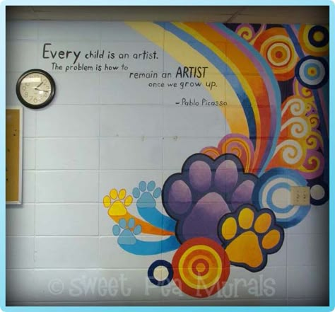 art classroom murals | Choose a theme below: Classroom Murals, Murals School, Doorway Art, School Art Room, Wall Art Projects, Art Bulletin Boards, Picasso Quote, School Hallway, School Bathroom