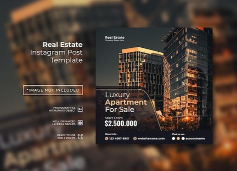 Luxury apartment real estate for sale in... | Premium Psd #Freepik #psd Real Estate Agent Website Design, Luxury Real Estate Brochure, Real Estate Banner, Instagram Branding Design, Real Estate Design, Real Estate Advertising, Real Estate Marketing Design, Instagram Post Design, Estate Design