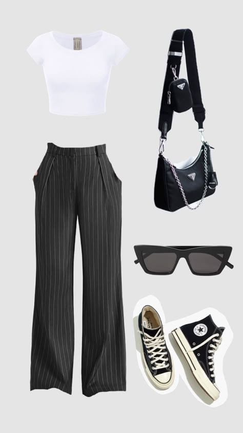 All Black High Top Converse Outfits, Casual Day Outfits, Trendy Outfit, Causual Outfits, Crop Top Outfits, Casual Style Outfits, Plain White, Lookbook Outfits, Outfits Casuales