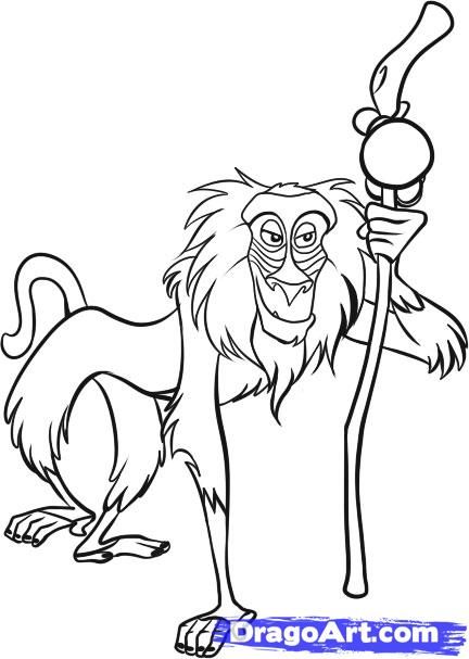 how to draw rafiki step 7 Step By Step Disney Characters, Rafiki Lion King, Draw Cartoon Characters, Disney Canvas Paintings, Lion Coloring Pages, Zoo Ideas, Lion King Drawings, Disney Canvas Art, Disney Canvas