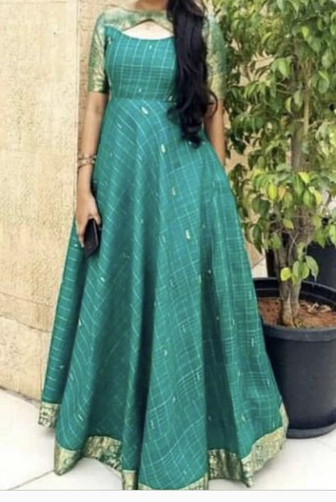 Pattu Long Frocks For Women Neck Designs, Saree Long Frock Designs, Kids Party Wear Dresses, Frock Designs, Simple Frock Design, Long Frock Designs, Long Gown Design, Simple Frocks, Girls Dresses Sewing