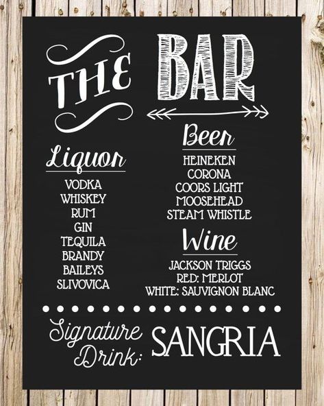 Vintage Wedding Food, Chalkboard Bar, Wedding Drink Sign, Wedding Food Menu, Chalkboard Style, Chalkboard Wedding, Drink Signs, Chalkboard Sign, Wedding Drink