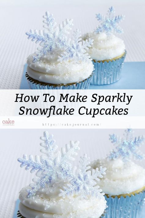 A cupcake topped with these glitzy little gems and sparkly snowflakes looks more wintery. Frozen Party Desserts, Frozen Cupcakes Ideas, Frozen Birthday Cupcake Ideas, Frozen Themed Desserts, Winter Wonderland Snacks, Frozen Cupcake, Snowflake Desserts, Elsa Cupcakes, Snowflake Cupcakes