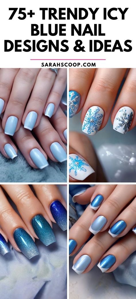 Chill Vibes Only: 10 Icy Blue Nail Designs! 💙❄️ #nailinspo #bluenails #icyblue Ice Blue Nails Designs, Blue And White Chrome Nails, Blue And White Dip Nails, Crystal Blue Nails, Light Blue And Navy Nails, Winter Nails White And Blue, Azure Blue Nails, Frost Blue Nails, Icy Blue Nail Designs