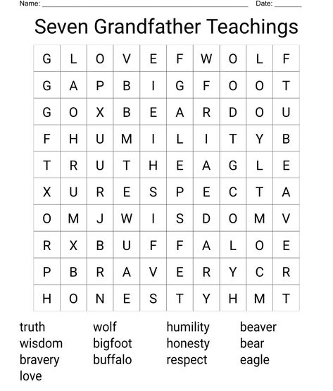 Seven Grandfather Teachings Word Search 7 Grandfather Teachings, Seven Grandfather Teachings, Grandfather Teachings, Easy Word Search, Indigenous Education, Word Search Games, Mental Health Therapy, Reading Comprehension Skills, Words To Use