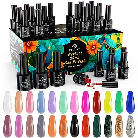 Amazon.com: Gel Nail Polish Kit, Kastiny 24 Colors Glitter Rainbow Soak Off Nail Gel Collection with Base, Glossy & Matte Top Coat, Gel Nail Polish Set DIY Manicure Kit for Christmas New Year Gift: Beauty Gradient Nail Design, Nail Polish Kit, Christmas Manicure, Glitter Rainbow, Nail Art At Home, Gel Nail Kit, Nail Art Set, Uv Gel Nail Polish, Nail Polish Kits