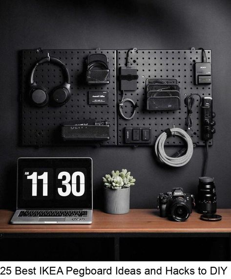 IKEA is providing all frugal items that can have a huge impact on your life. Head over to IKEA components and build modern DIY furniture and a big range of luxury items in a wallet-friendly way. Solve all your storage problems with these 25 simple IKEA pegboard ideas and Skadis hacks that involve building outstanding storage systems using the IKEA pegboards and will be unbeatable in both price and performance. These versatile IKEA pegboard hacks Skadis Office Ideas, Pegboard Office Wall, Skådis Ikea Hack, Desk Setup Pegboard, Ikea Skadis Pegboard Ideas, Ikea Skadis Hack, Skadis Ikea Ideas, Pegboard Inspiration, Pegboard Hacks