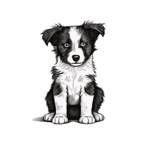 Dog Illustration Art, Border Collie Art, Border Collie Puppy, White Border Collie, Puppy Sketch, Collie Puppy, Puppy Drawing, Cute Borders, Border Collie Puppies