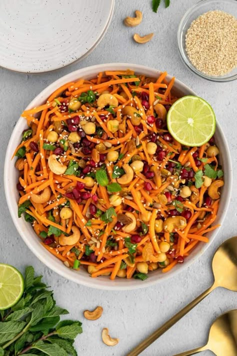 Moroccan Carrot Salad with Citrus-Turmeric Dressing Edamame Carrot Salad, Greek Carrot Salad, Moroccan Salads, Salad With Citrus Dressing, Raw Carrot Salad, Carrots Salad, Turmeric Dressing, Flavorful Salads, Moroccan Carrot