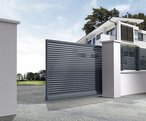 Modern Main Gate Designs, Tor Design, Automatic Sliding Gate, Modern Driveway, Home Gate Design, Gate Designs Modern, Modern Fence Design, Modern Gate, Metal Gate