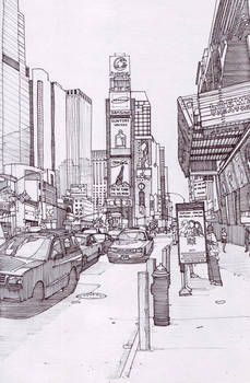 Time Square Drawing, Times Square Drawing, Times Square Illustration, City View Drawing, City Street Drawing, New York Drawing, New York Street Art, Square Drawing, View Drawing