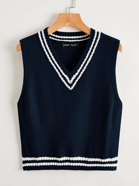 Free Returns ✓ Free Shipping On Orders $49+ ✓. V Neck Striped Pattern Sweater Vest- Women Knit Tops at SHEIN. Knitted Vest Outfit, Pattern Sweater Vest, Sweater Vest Outfit, Aesthetic Sweaters, Shein Sweater, Sleeveless Sweater Vest, Sweater Vests, Sweater Vest Women, Cropped Vest