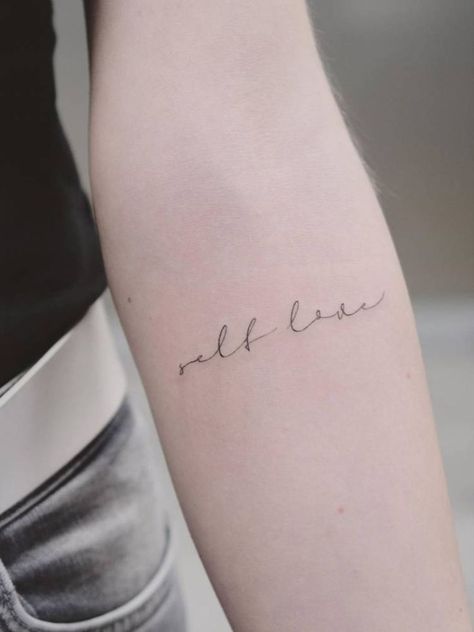 Fine Line Quotes, Women Minimalist Tattoo, Tattoos For Women Minimalist, Best Small Tattoos For Women, Edm Tattoo, Wing Tattoos On Wrist, Patience Tattoo, Self Love Tattoos, Enough Tattoo