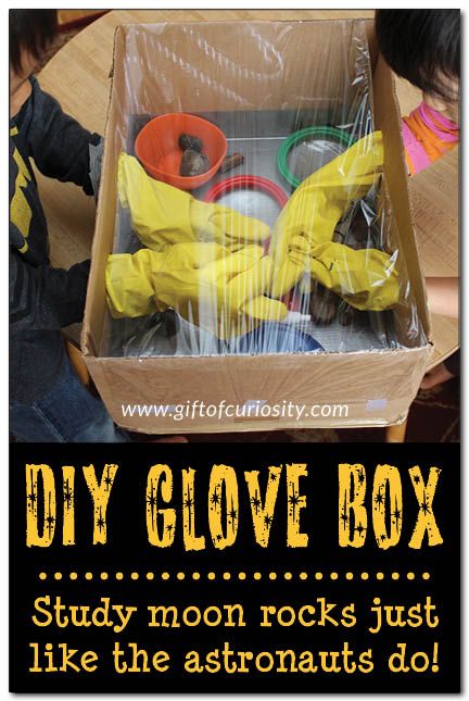 Make your own astronaut glove box to show kids how astronauts and scientists study moon rocks and other specimens in space. || Gift of Curiosity Diy Astronaut, Space Activities For Kids, Space Lessons, Space Preschool, Space Crafts For Kids, Measured Mom, Rock Box, Space Classroom, Space Unit