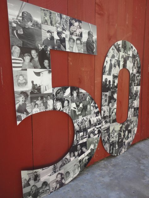 50th Birthday sign made with wood and pictures of family and friends. 50 Picture Collage, Homemade Signs, Picture Boards, Photo Boards, Birthday Sign, Picture Collage, Family Pictures, 50th Birthday, 50 %