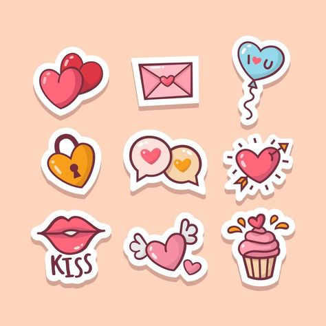 Kawaii Valentine, Homemade Stickers, Valentines Gift Tags, Cute Vector, Valentine Stickers, Hydroflask Stickers, Valentines Svg, Love Stickers, Heart Stickers