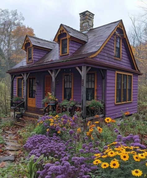 Obx House, Cottage Tudor, Shed Guest House, Tiny Cottages, Purple Royalty, Cottage Houses, Fairytale Houses, Purple House, Fairytale House