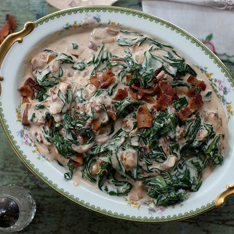 Our best creamy collard greens recipe does contain bacon, whole milk, and heavy cream, but it's so worth it if you want to splurge. Serve as a hearty side dish. Side Dishes For Ham, Collard Greens Recipe, Southern Food, Creamed Spinach, Collard Greens, Smoked Bacon, Thanksgiving Menu, Thanksgiving Side Dishes, Christmas Cooking