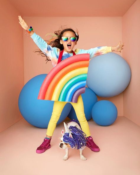 Rainbow Costume Diy, Rainbow Halloween Costume, Halloween Costumes Kids Homemade, Rainbow Emoji, Rainbow Costume, Sticks Craft, Kid Costumes, Kid Costume, Rainbow Costumes