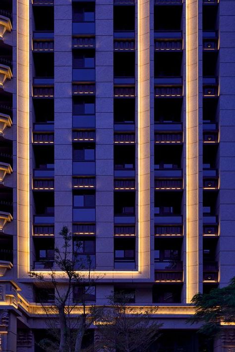 Building Facade Lighting, Facade Lighting Design, Exterior Lighting Design, Hotel Facade, Exterior Facade, Architectural Lighting Design, Modern Architecture Design, Facade Lighting, Shutters Exterior