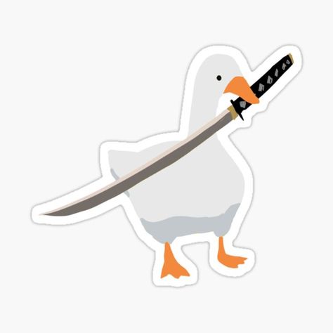 Duck with a sword katana Sticker on stickers, t-shirts, and more. Duck Stickers, Unique Tattoos For Women, Duck Drawing, Duck Wallpaper, Duck Cartoon, Duck Art, Creative Life Quotes, Cheer You Up, Embroidery Craft