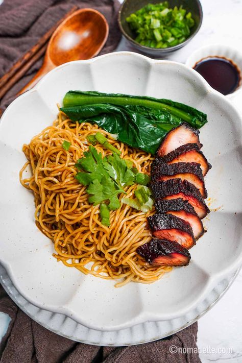 Char Siu Chicken Noodles - Nomadette Chinese Lettuce, Char Siu Chicken, Fresh Egg Noodles, Singaporean Food, Chinese Take Out, Chicken Noodles, Chicken Slices, Char Siu, Aesthetic Feed