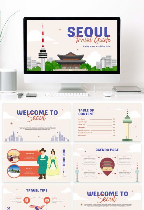 Powerpoint Presentation On Korea Tourism Theme Blue#pikbest# Korean Presentation, English Presentation, Trip To Korea, Presentation Project, Best Presentation Templates, Theme Powerpoint, Free Powerpoint Presentations, Korea Tourism, Presentation Design Layout