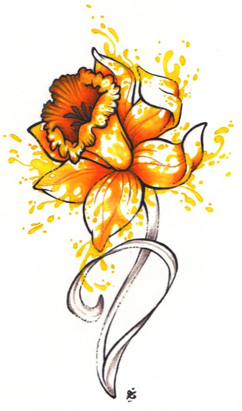 Daffodil Just a little piece I did for a tattoo. Daffodil Flower Tattoos, Daffodil Tattoo, March Birth Flowers, Rose Shoulder Tattoo, Tattoo Watercolor, Watercolor Tattoo Flower, Bouquet Tattoo, Flower Tattoo Shoulder, Birth Flower Tattoos