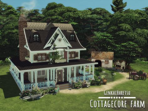 GenkaiHaretsu's Cottagecore farm Sims 4 Cottagecore House, Cottagecore Sims 4, Sims 4 House No Cc, Sims 4 Cottagecore, Houses Cottage, Cottagecore Farm, Cottagecore House, Sims 4 House, Urban Cottage