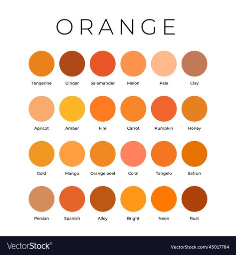 Orange Color Shades, Color Names Chart, Color Mixing Chart Acrylic, Orange Color Palette, Mixing Paint Colors, Pantone Color Chart, Color Knowledge, Orange Palette, Website Color Palette