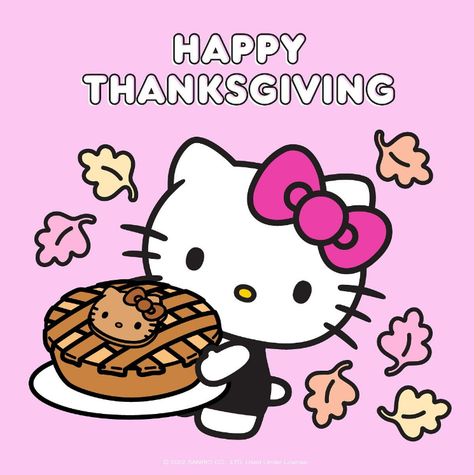 Pink Wallpaper Hello Kitty, Kitty Cafe, Thanksgiving Images, Thanksgiving Wallpaper, Hello Kitty Themes, Hello Kitty Coloring, Hello Kitty Cartoon, Cat Post, Hello Kitty Christmas