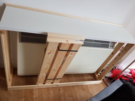 Simple radiator shelf and cover for less than £30 Bed In Front Of Radiator, Storage Heater Cover Ideas, Diy Radiator Shelf, Tv Above Radiator, Radiator Shelf Ideas, Radiator Cover Ideas Ikea, Hide Radiator Ideas, Radiator Covers Ikea, Heater Cover Diy